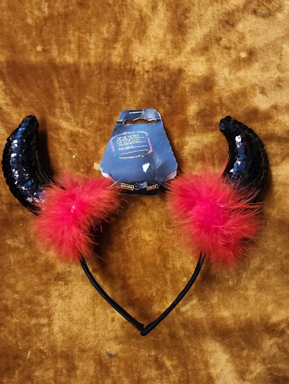 3pc Sequin Devil Horn Headband - Red & Black